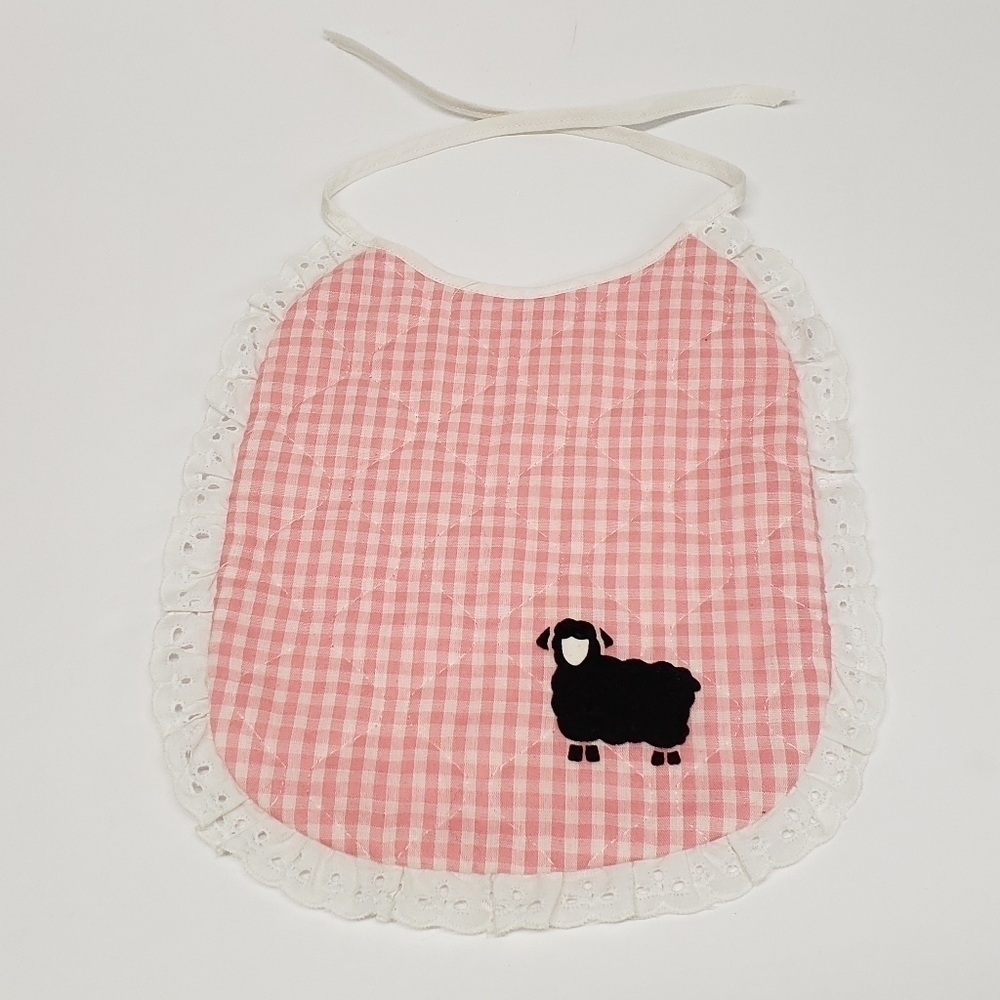 Pink White 8x10 Gingham Black Sheep Quilted Baby Bib